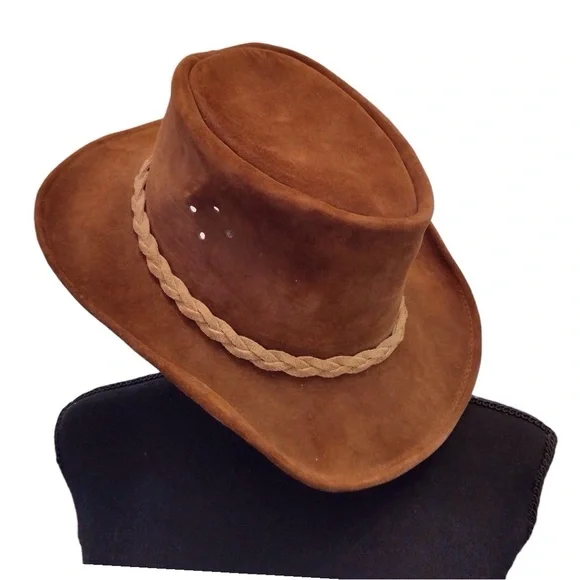 WALK ABOUT Leather Unisex Brown Made in Australia Hat Sz Small Safari Bush Hat - Picture 1 of 16